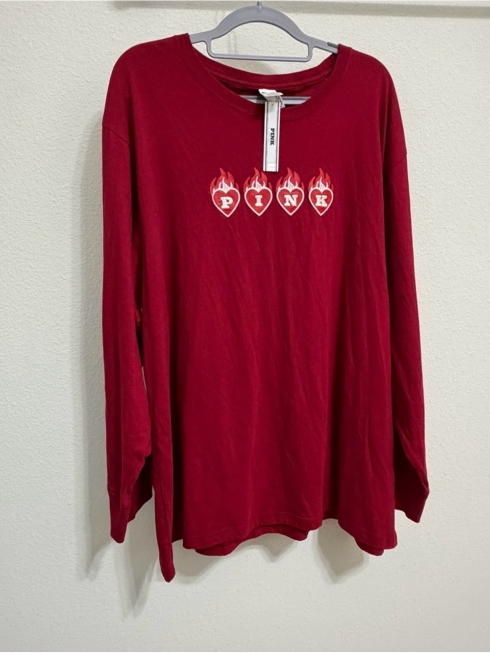 PINK Victoria's Secret Long-Sleeve Crewneck Shirt in Deep Red
